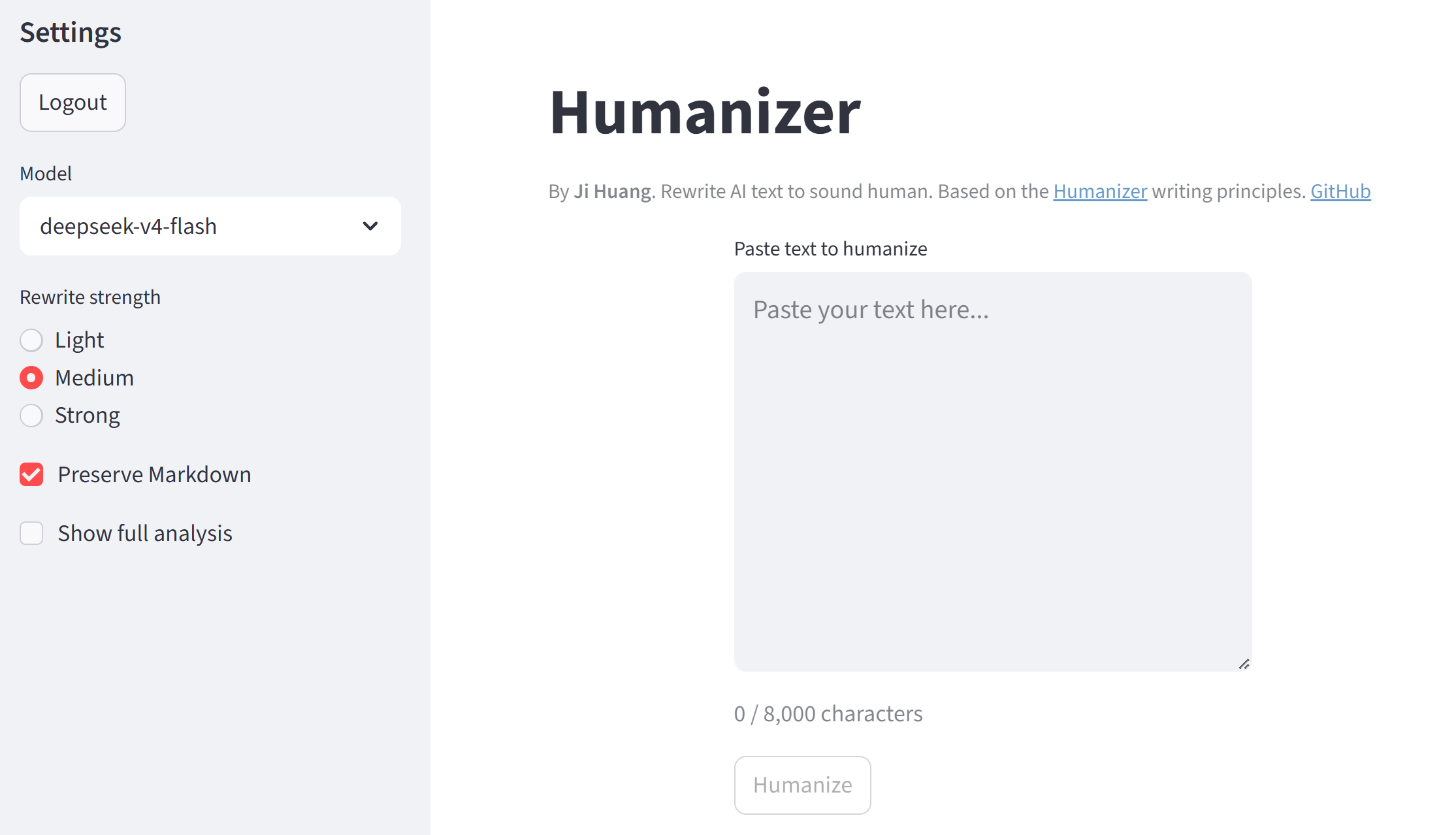 humanizer web app screenshot